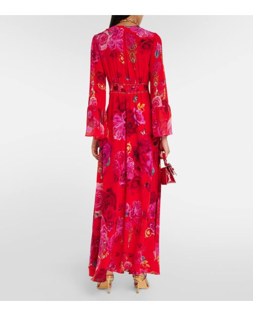 Camilla Red Embellished Floral Silk Maxi Dress