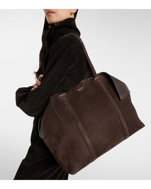 Ferragamo Brown Scarf Large Suede Tote Bag