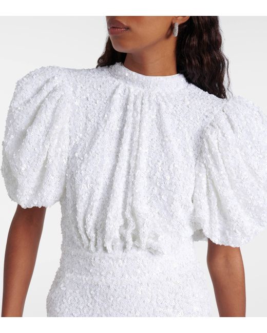ROTATE BIRGER CHRISTENSEN White Bridal Sequined Puff-sleeve Gown