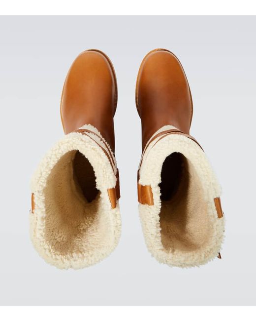 Christian Louboutin Brown Shearling-Trimmed Leather Boots for men