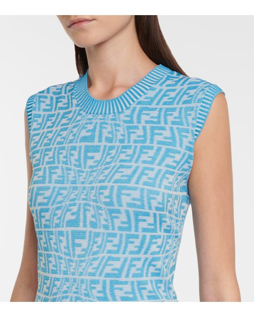 fendi blue knit dress Fendi Ff Vertigo Knit Minidress in Blue