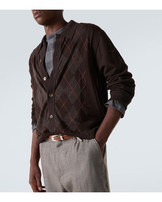 Our Legacy Black Evening Argyle Wool Cardigan for men