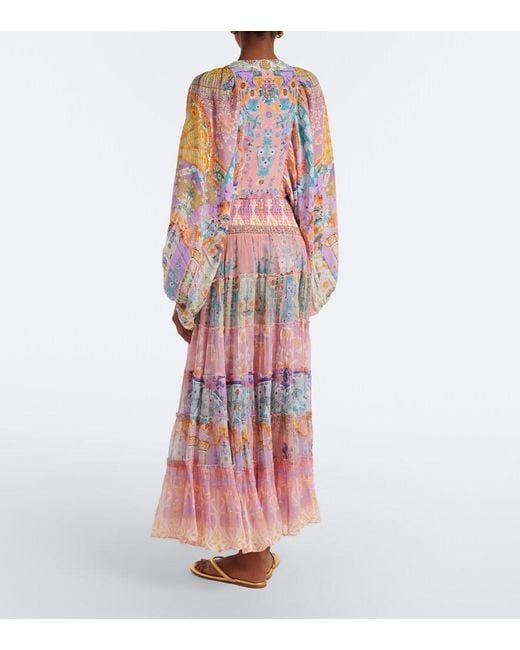 Camilla Printed Tiered Silk Maxi Skirt