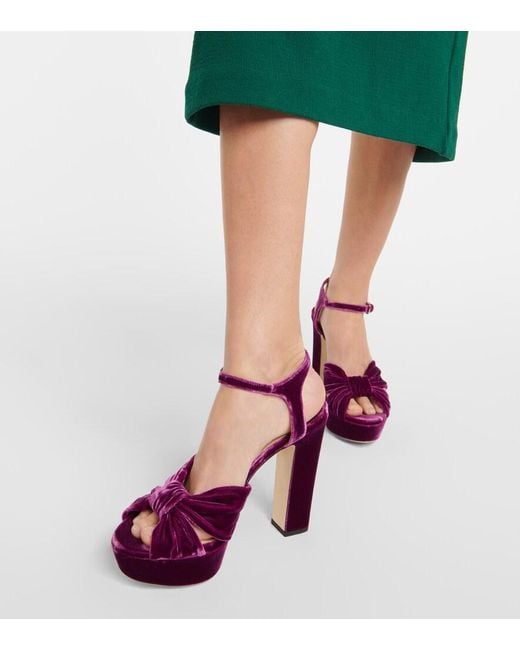Jimmy Choo Purple Heloise 120 Velvet Peep-Toe Pumps