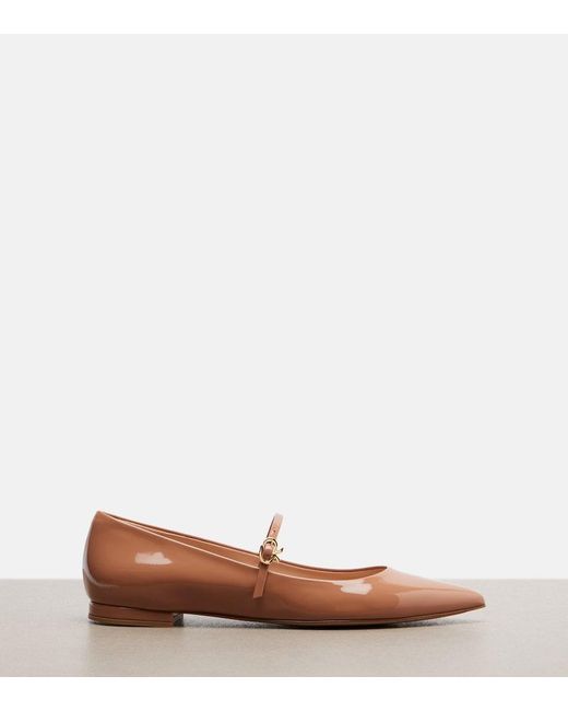 Gianvito Rossi Brown Patent Leather Mary Jane Flats