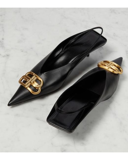 Balenciaga Black Square Knife Bb Slingback Mules