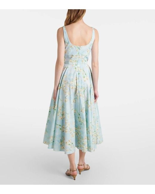 Emilia Wickstead Blue Midikleid Mona Aus Baumwolle