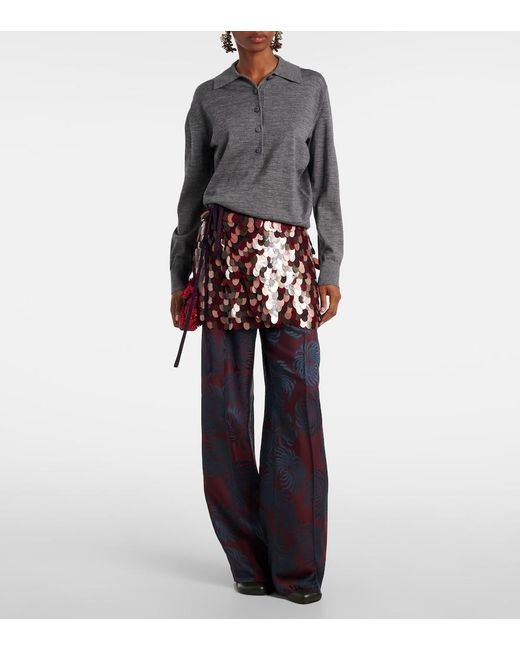 Dries Van Noten Gray Wool Polo Sweater