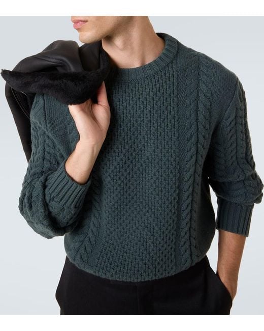 Kiton Green Cable-Knit Cashmere Sweater for men
