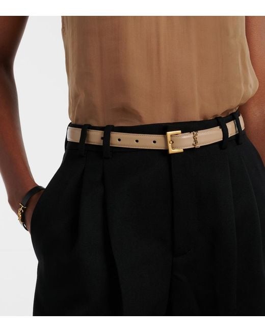 Saint Laurent Natural Cassandre Leather Belt