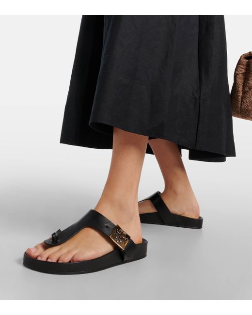 Tory Burch Black Mellow Leather Thong Sandals