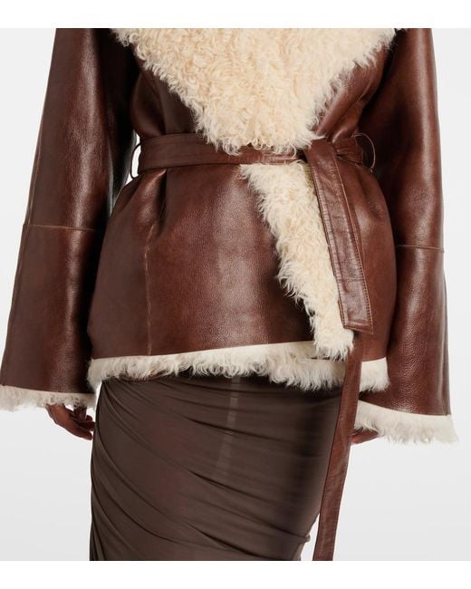 Magda Butrym Brown Shearling-Trimmed Leather Jacket