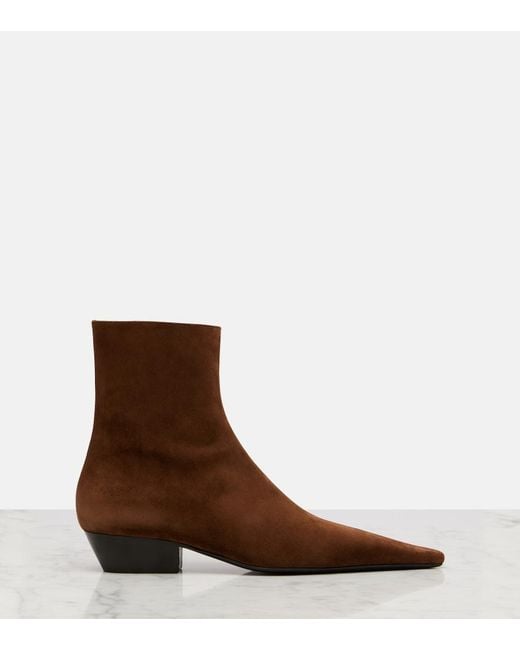 Saint Laurent Brown Jill 30 Suede Ankle Boots