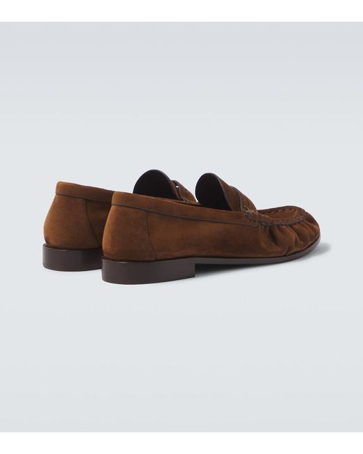 Saint Laurent Brown Le Loafer Cassandre Suede Penny Loafers for men