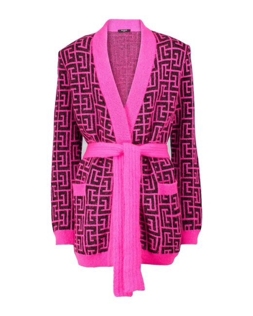 balmain-logo-wool-blend-knit-cardigan-in-pink-lyst