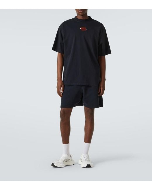 Balenciaga Blue Logo Cotton Fleece Shorts for men