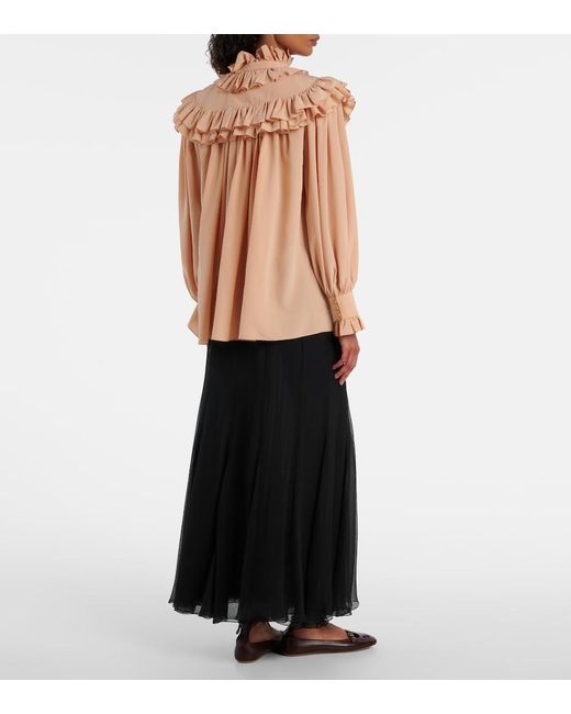 Chloé Natural Ruffled Silk Crepe De Chine Blouse