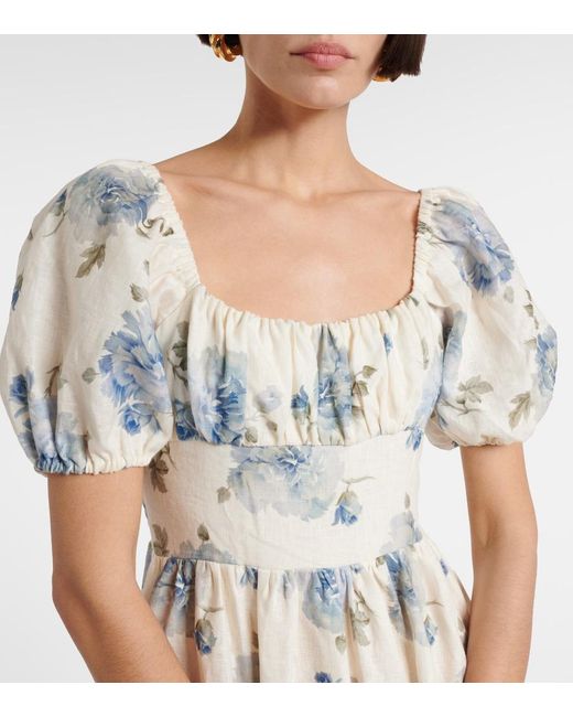 Faithfull The Brand White Dalia Floral Linen Midi Dress