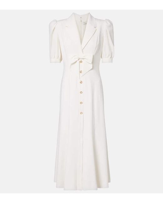 Alessandra Rich White Wool-Blend Crepe Midi Dress