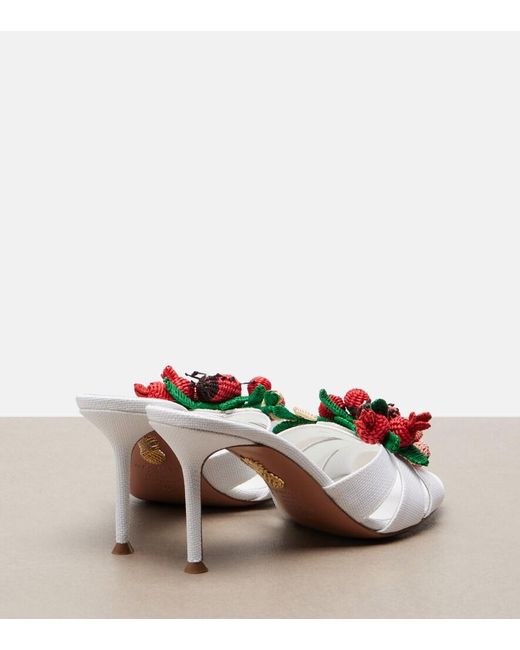 Aquazzura White Botanica Raffia-Effect Mules