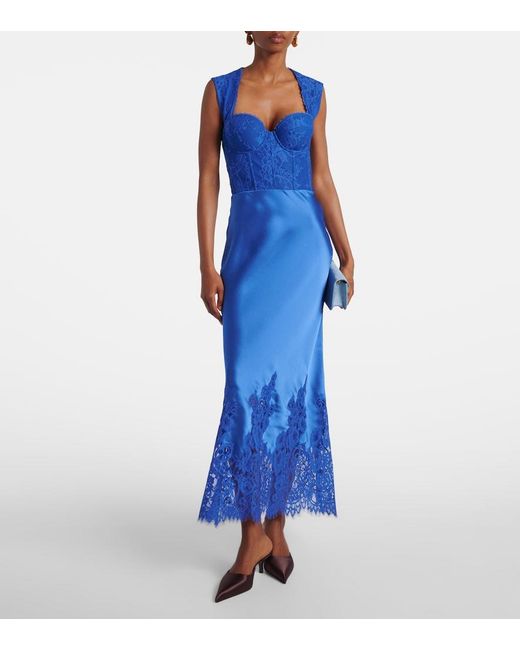 Rebecca Vallance Blue Remi Lace And Satin Maxi Dress