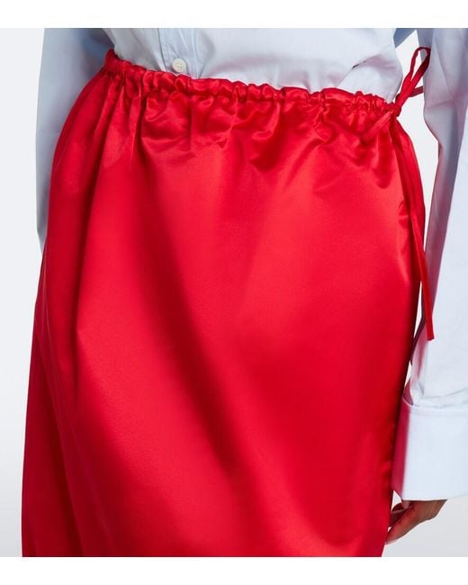 Prada Red Silk Satin Midi Skirt