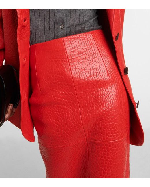 Prada Red Leather Pencil Skirt
