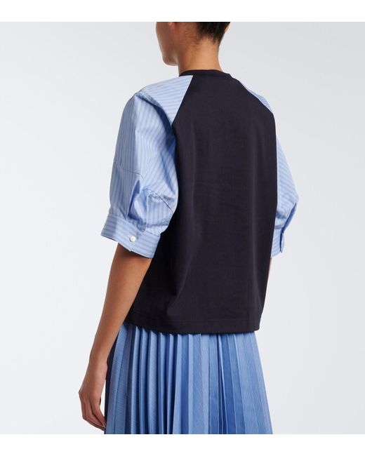 Sacai Blue Striped Cotton T-Shirt