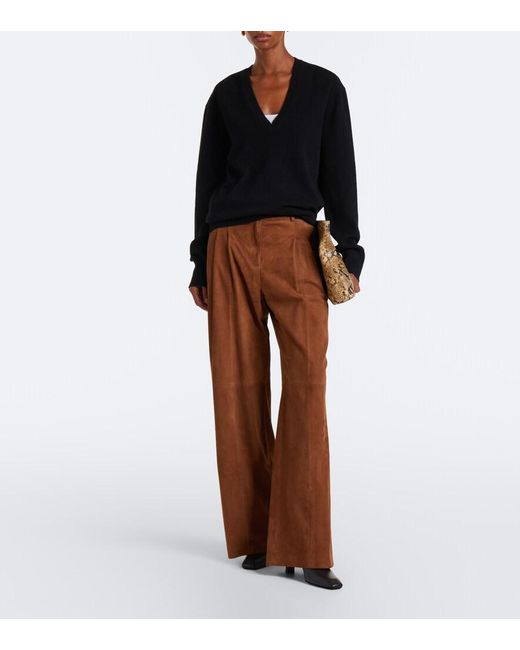 Arma Brown Dena Pleated Suede Wide-Leg Pants