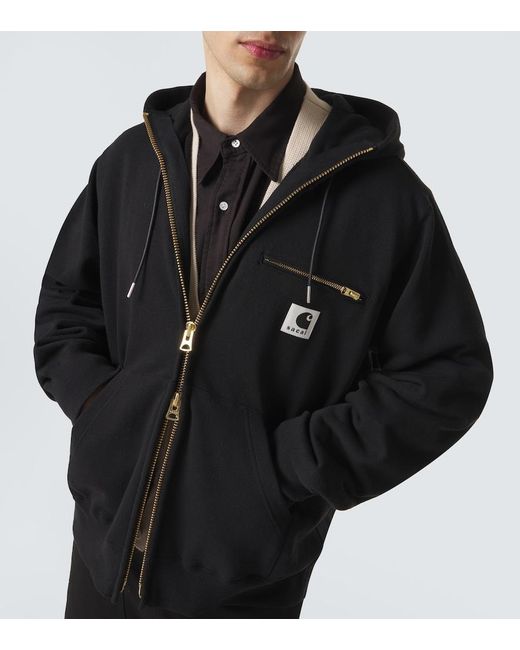 Sacai Black X Carhartt Cotton Jersey Hoodie for men