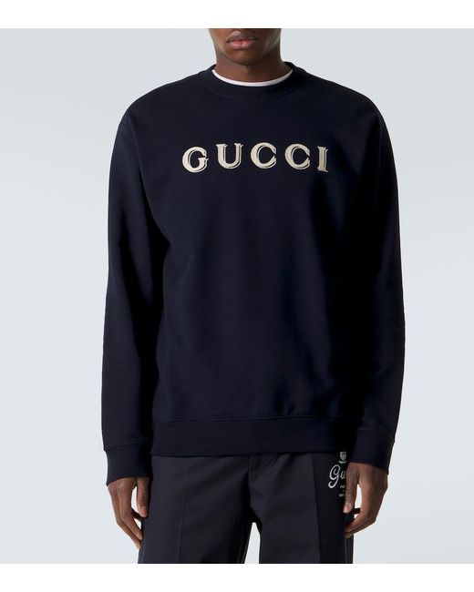 Gucci Blue Logo Cotton Jersey Sweatshirt for men