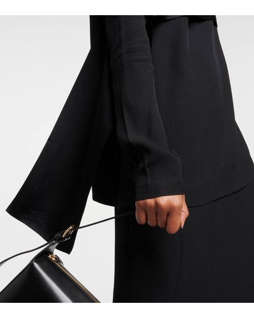 Totême  Black Satin-Trimmed Crepe Top