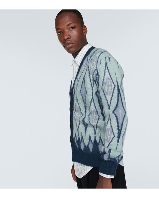 Amiri Blue Argyle Mohair-Blend Cardigan for men