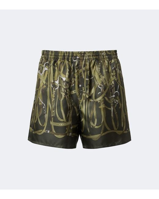 Gucci Green Printed Silk Twill Shorts for men