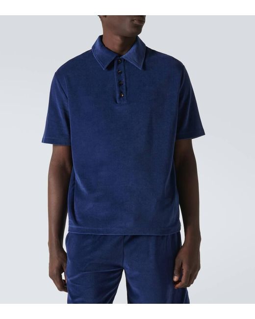 Loro Piana Blue Cotton And Silk Chenille Polo Shirt for men