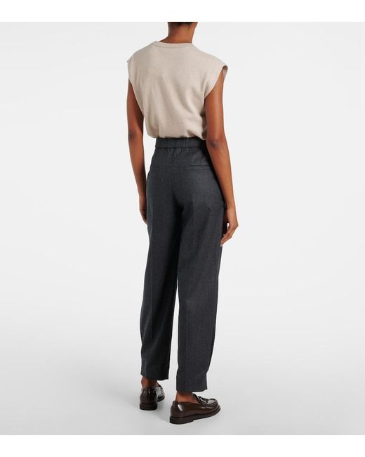 Brunello Cucinelli Gray Baggy Sartorial High-Rise Wool Straight Pants