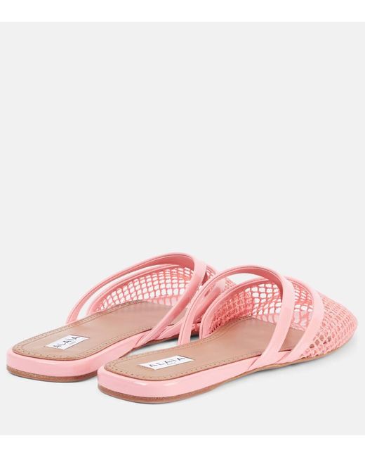Alaïa Pink Patent Leather-Trimmed Fishnet Mules