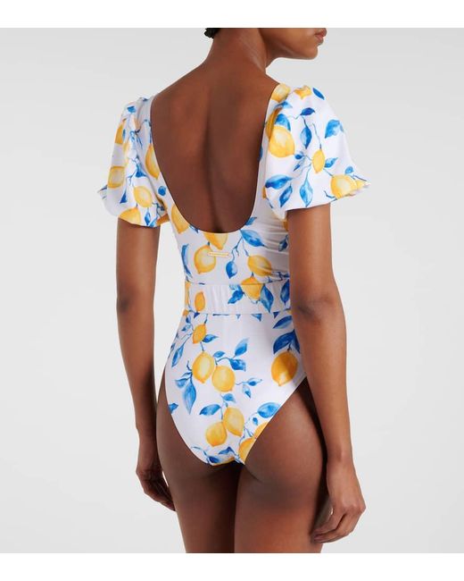 Alexandra Miro Blue Jeanie Belted Printed Swimsuit
