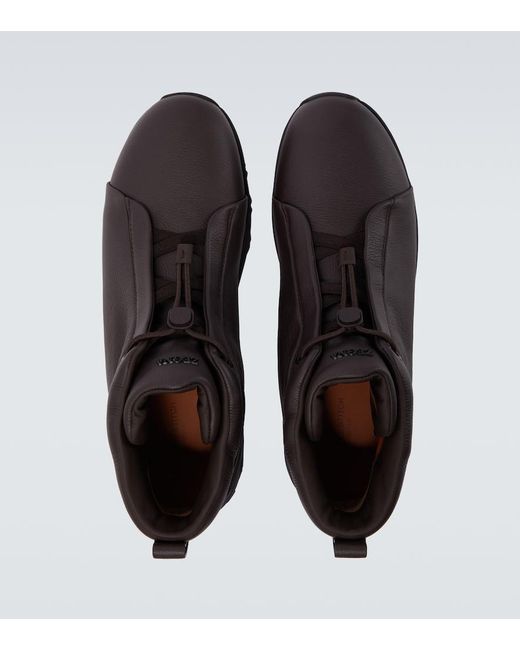 Zegna Black Triple Stitch Vetta Leather Sneakers for men