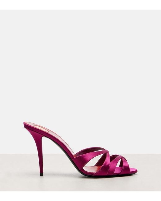 Saint Laurent Pink Crãªpe Satin Chandelle Mules Sandals