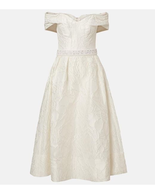 Rebecca Vallance White Bridal Winslet Jacquard Midi Dress