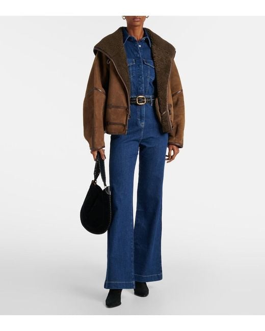 7 For All Mankind Blue Flared Denim Jumpsuit