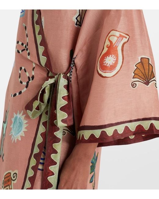 ALÉMAIS Pink Linen And Silk-Blend Wrap Midi Dress