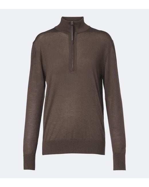 Tod's Brown Cashmere And Silk Half-Zip Sweater
