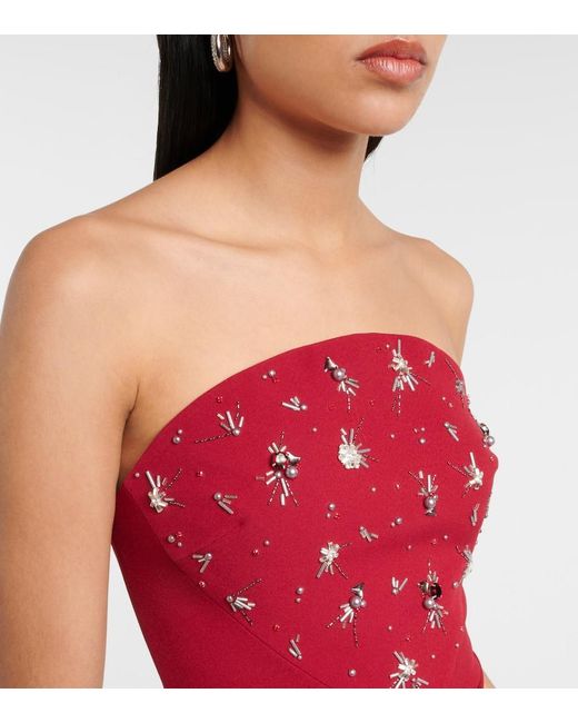 Safiyaa Red Makkari Embellished Strapless Crepe Gown