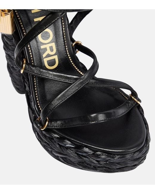 Tom Ford Black Rope Ankle-wrap Wedge Sandals