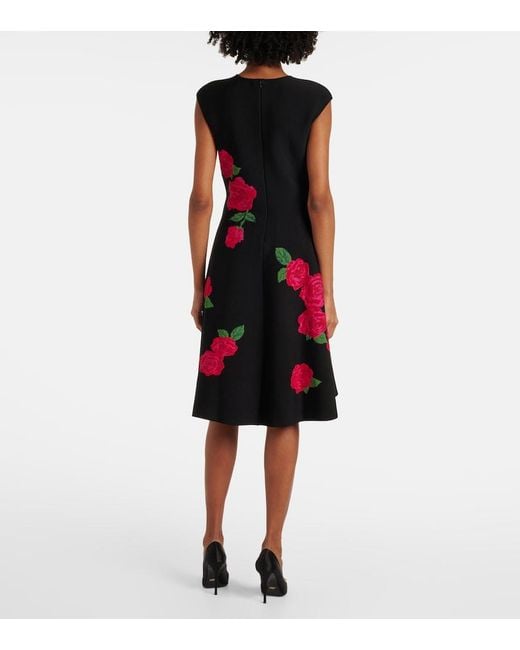 Carolina Herrera Red Floral Jacquard Midi Dress