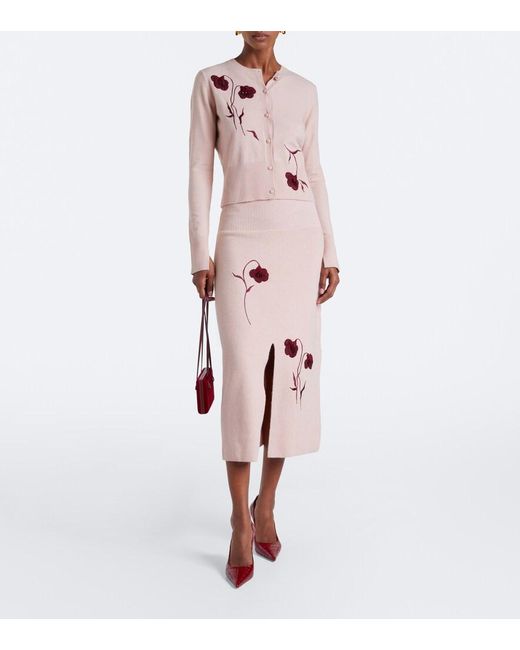Erdem Pink Floral-Applique Cardigan