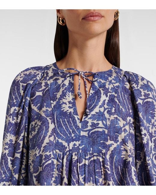 Ulla Johnson Blue Brea Printed Cotton-Blend Blouse