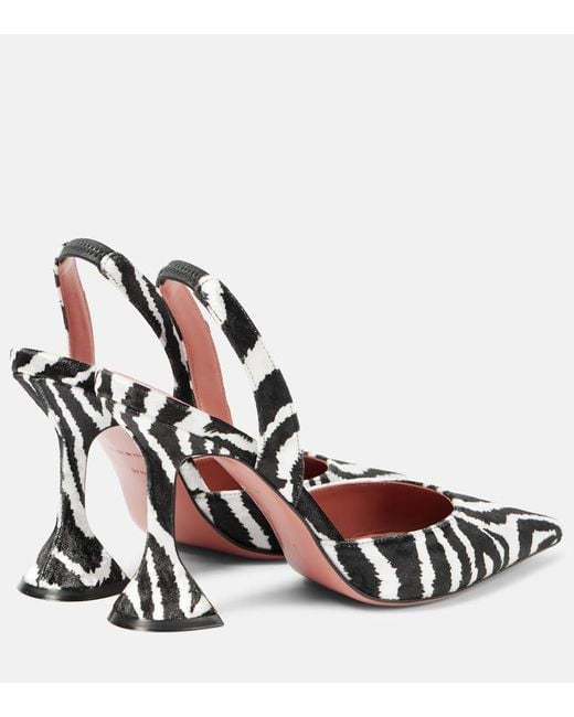 AMINA MUADDI Black Holli Zebra-Print Velvet Slingback Pumps